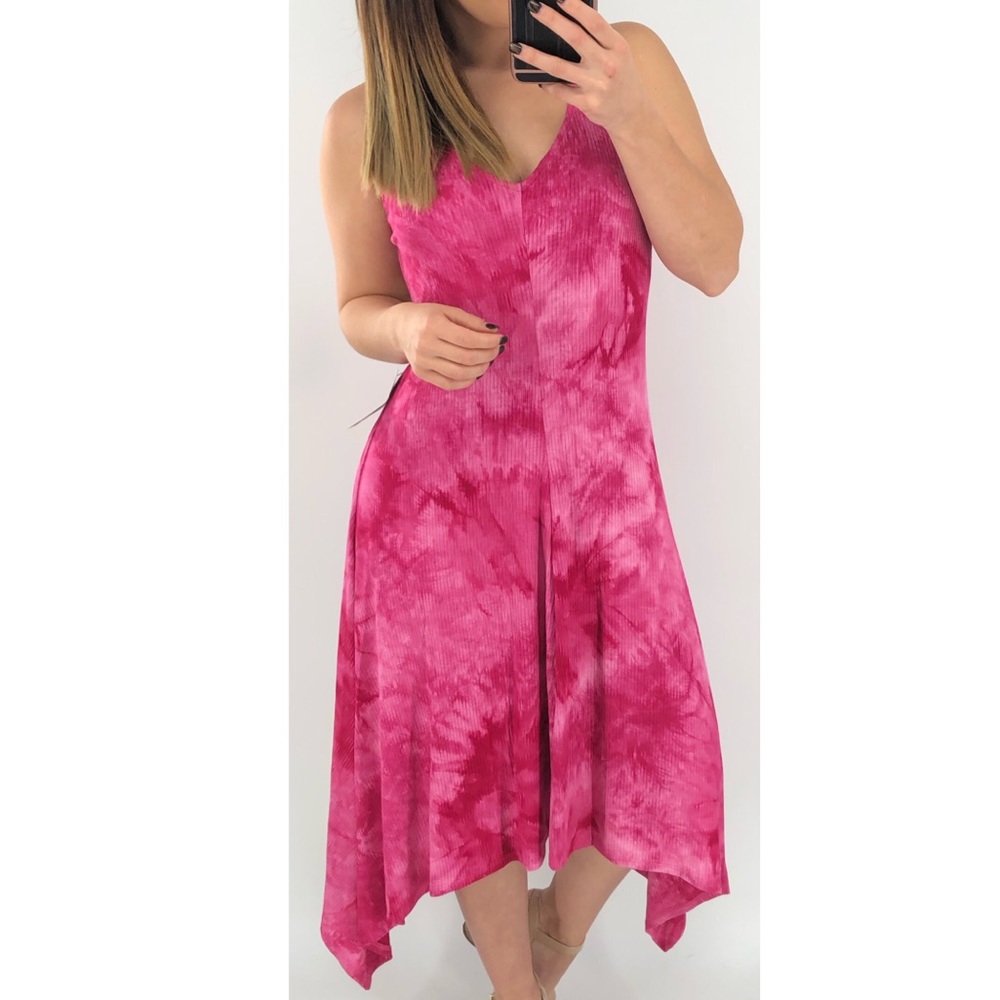 Tash + Sophie Pink Tie Dye Shark Bite Midi Dress